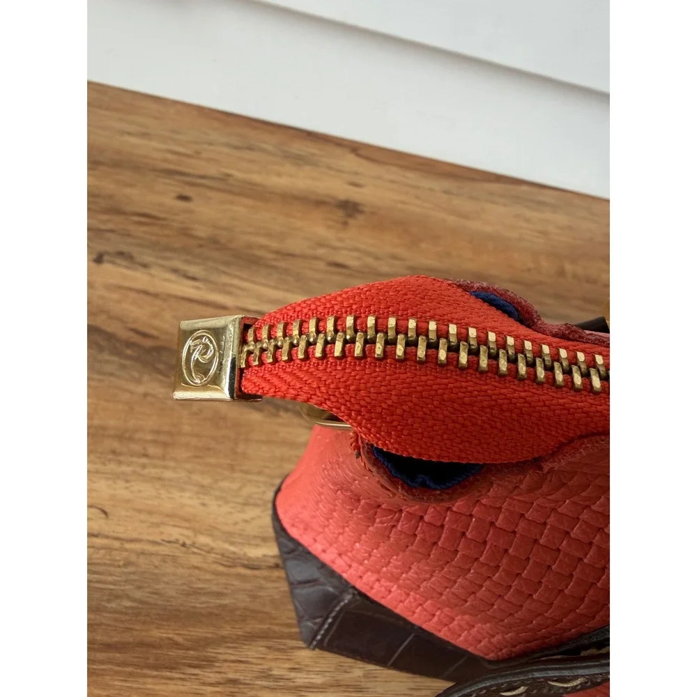 Ripani Italian Leather Handbag Red Woven Brown Croc Embossed Satchel Bag